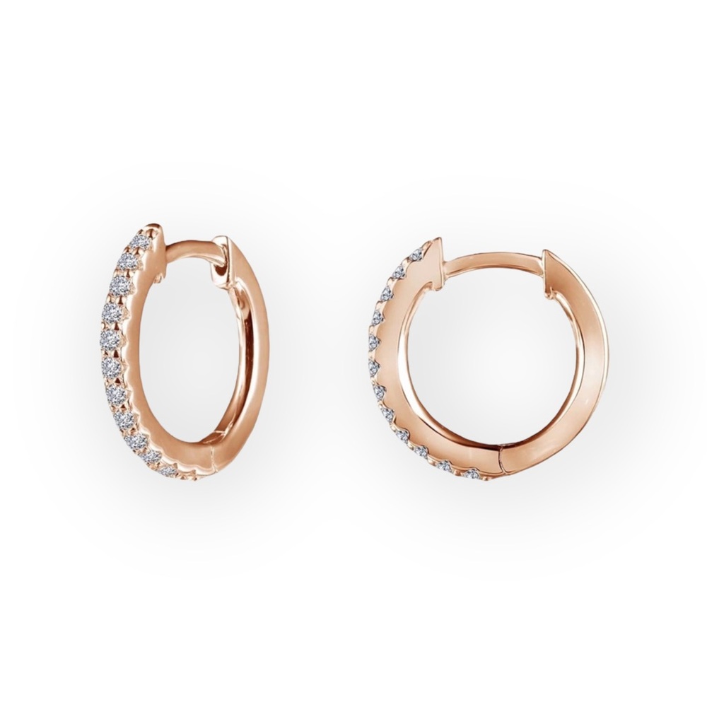 new Lassaire ❤︎ Simulated Diamond Pave Huggies Hoop Earrings ❤︎ Rose Gold Plated - Picture 3 of 16